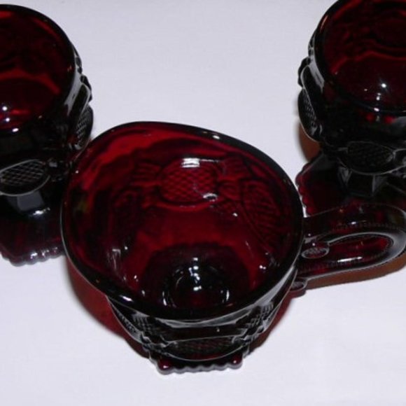 Vintage Avon Cape Cod Collection Ruby Glass 2 Goblets and 1 Creamer 1970s - Picture 9 of 15